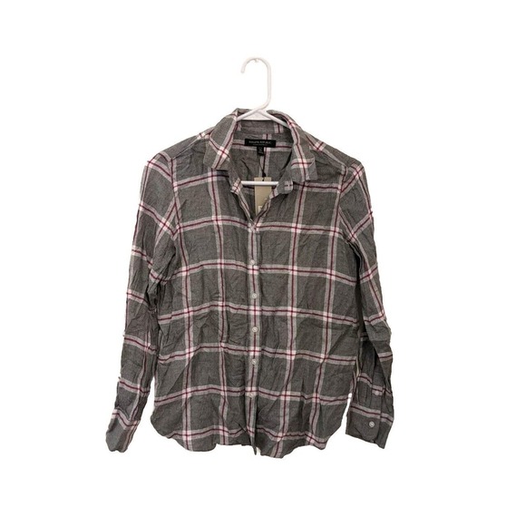 Banana Republic Tops - Banana Republic NEW Women Button Up Blouse Gray Plaid Sz XS Petite Classic Fit